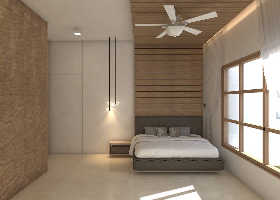 1 BHK PROJECT IN DAHISAR MUMBAI, AXLE INTERIOR AXLE INTERIOR ห้องนอน แผ่นไม้อัด Plywood เตียงนอนและหัวเตียง