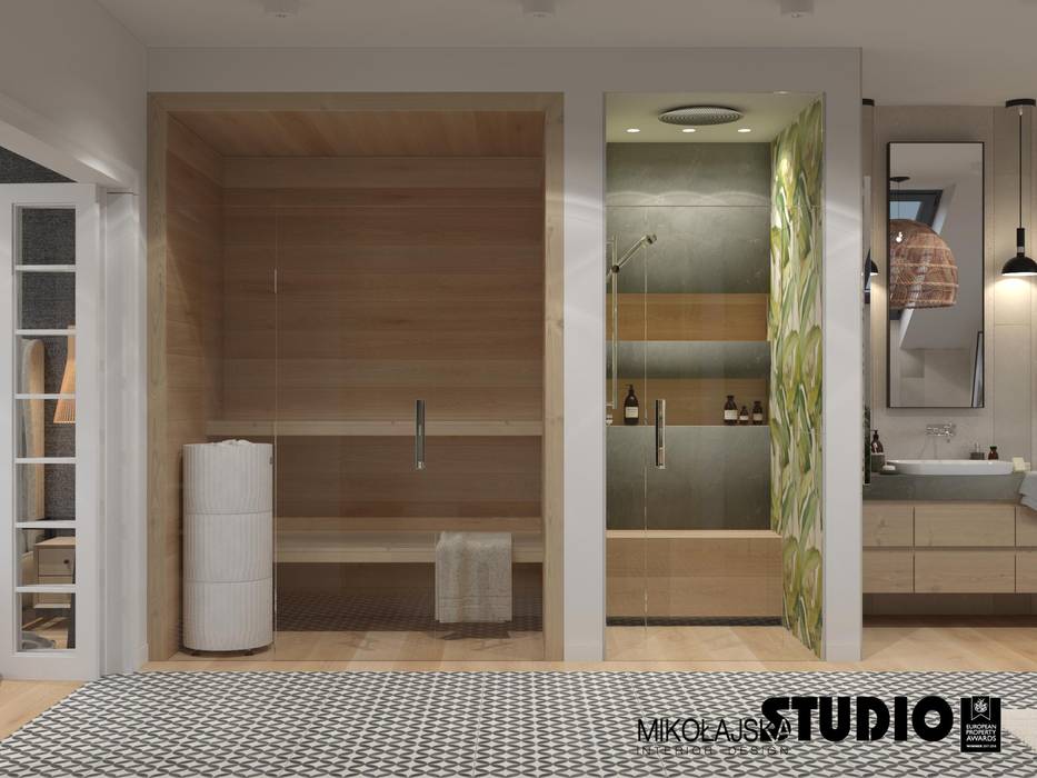 sauna w łazience MIKOŁAJSKAstudio Eklektyczna łazienka