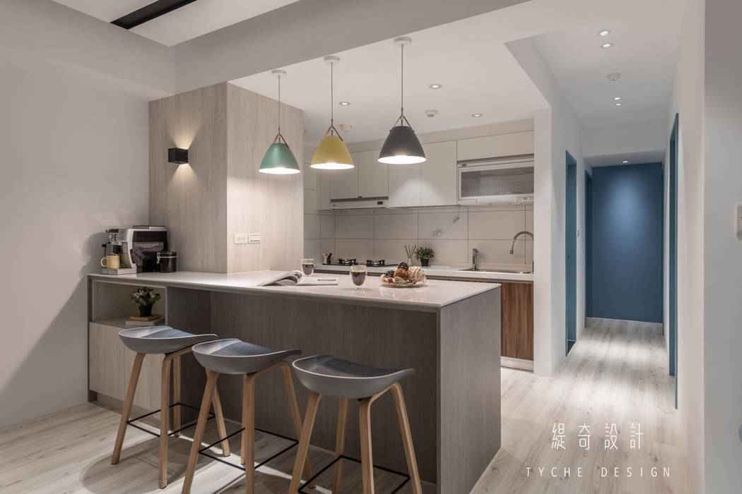 Project | 輕。春色 緹奇設計 İskandinav Yemek Odası Ahşap Ahşap rengi 台面,橱柜,家具,下沉,财产,轻敲,木头,室内设计,厨房,灯光