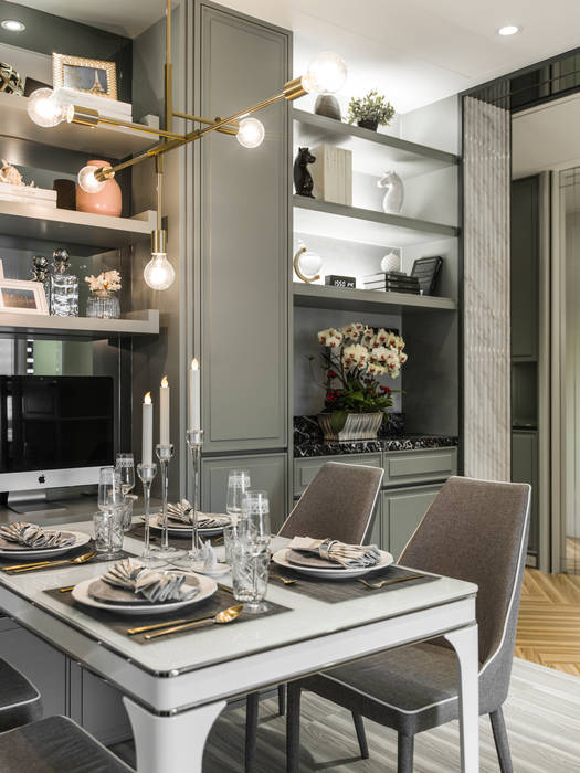 2房打造高機能 精緻收納美式新古典小宅, 你妳國際空間設計 你妳國際空間設計 Classic style dining room Wood-Plastic Composite