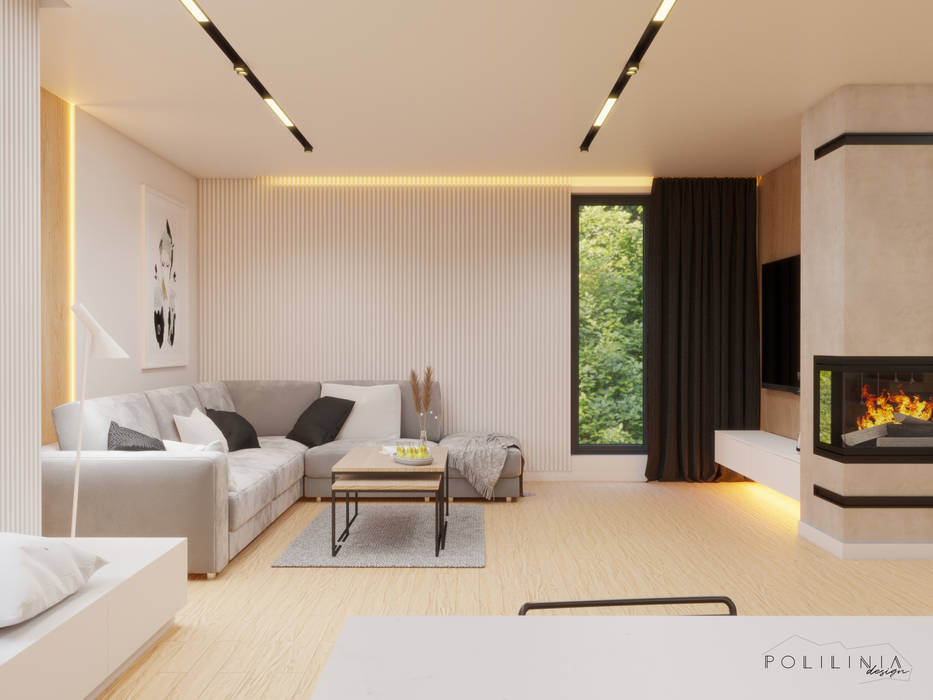 Część dzienna - dom Ruda Śląska #5, Polilinia Design Polilinia Design Modern living room