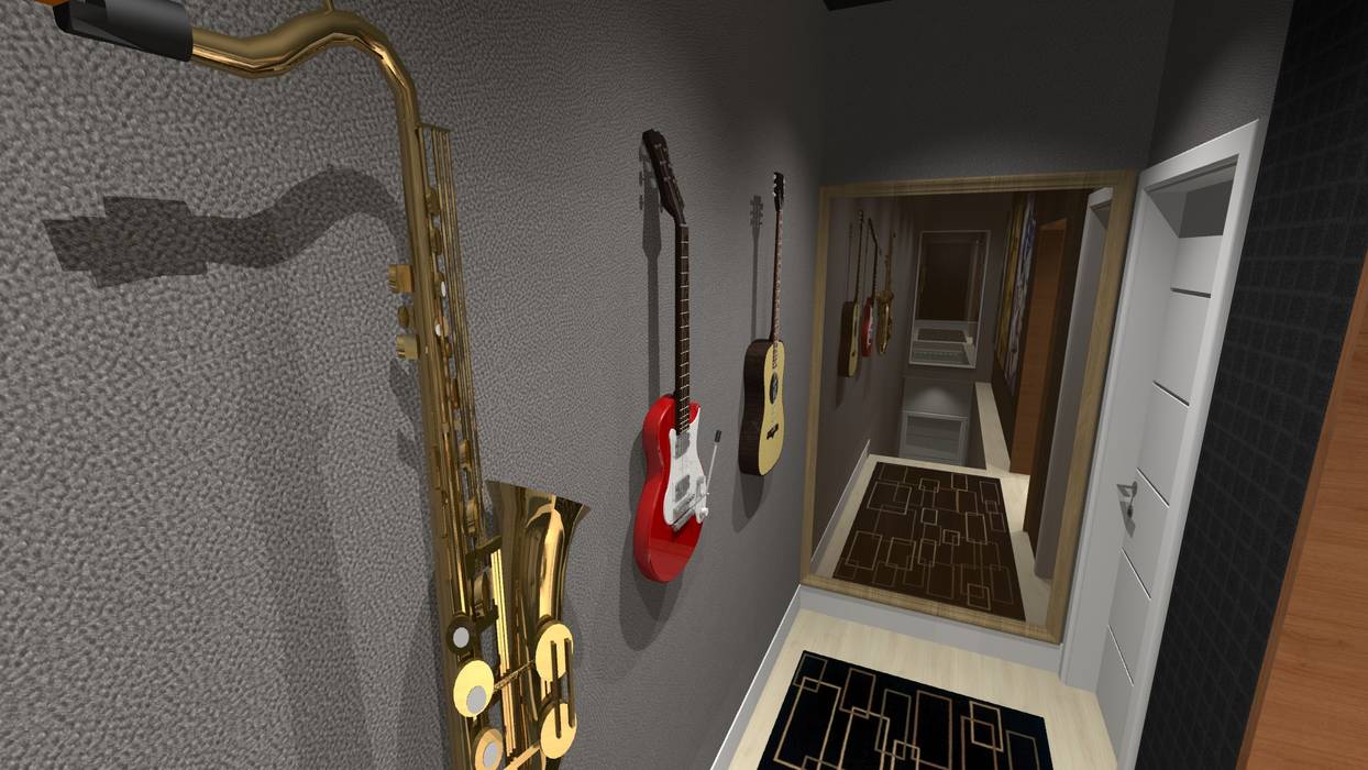 Hall de Acesso ao Dormitório!! Instrumentos Musicais!! homify Corredores, halls e escadas modernos Quartzo