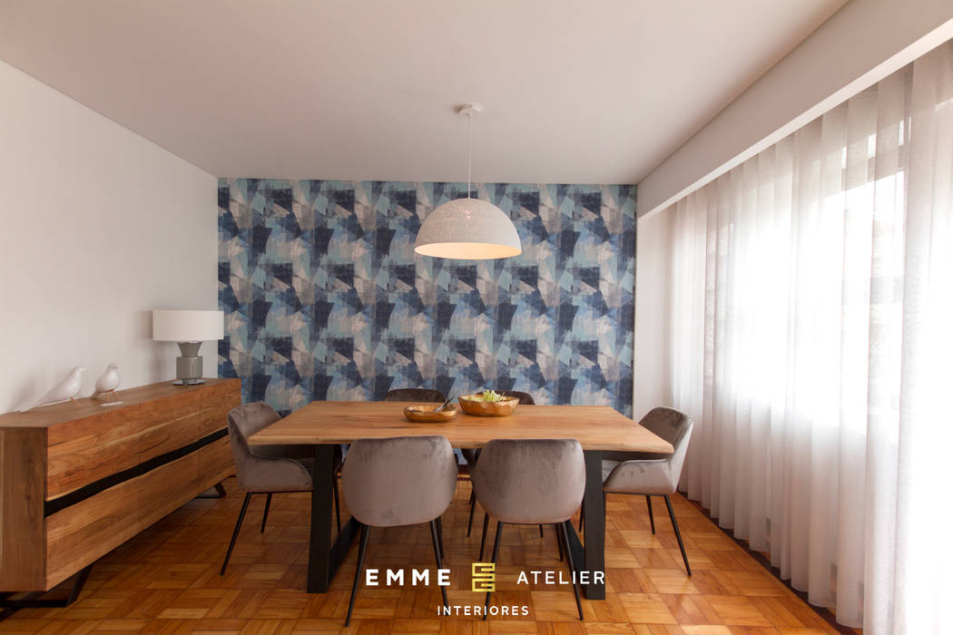 Decoração estilo industrial de um apartamento T3 - Aveiro , EMME Atelier de Interiores EMME Atelier de Interiores Dining room