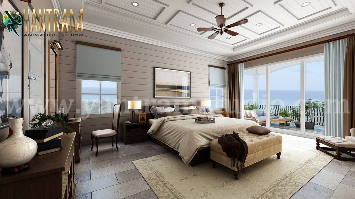 Master Bedroom with Species Balcony 3d interior Modeling by Architectural Planning Companies, Dubai – UAE Yantram Animation Studio Corporation Small bedroom architectural, animatio, studio, interior, rendering, design, visualisation, company, home decor, bedroom, balcony