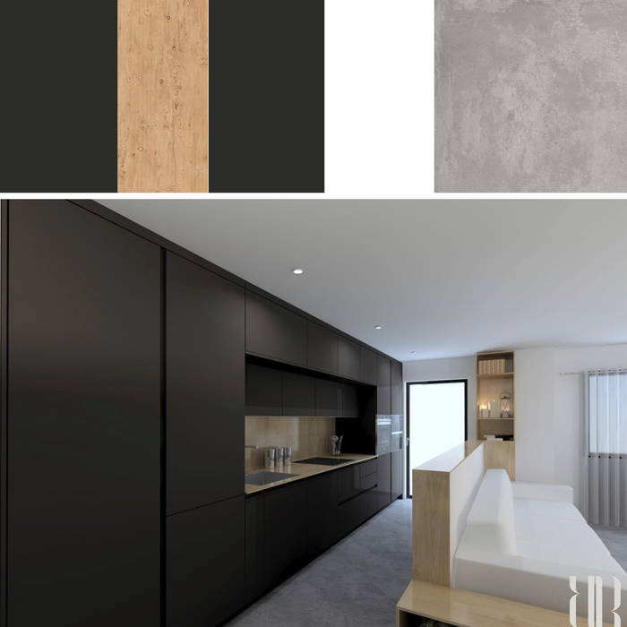 DISEÑO DE COCINA INTEGRADA EN COLOR NEGRO homify Cocinas equipadas Madera Acabado en madera