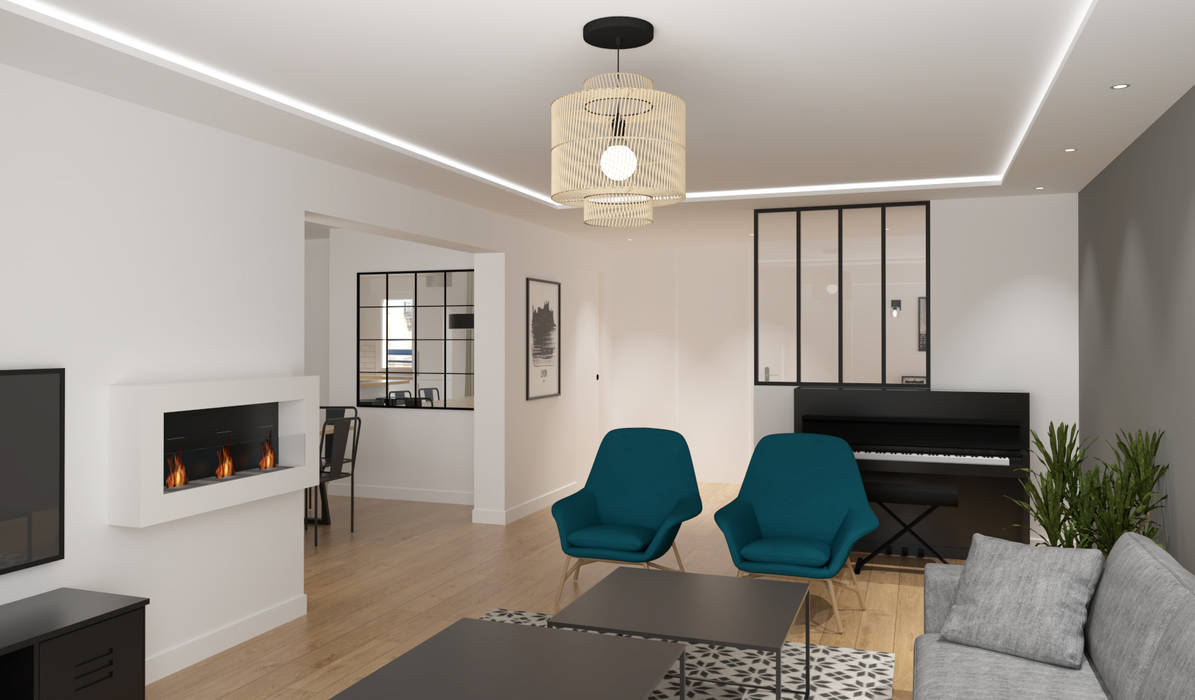 Réaménagement d'un appartement au centre de Lyon., Julie LEFEVRE - Design d'Espace et Rendu 3D Julie LEFEVRE - Design d'Espace et Rendu 3D Scandinavian style living room