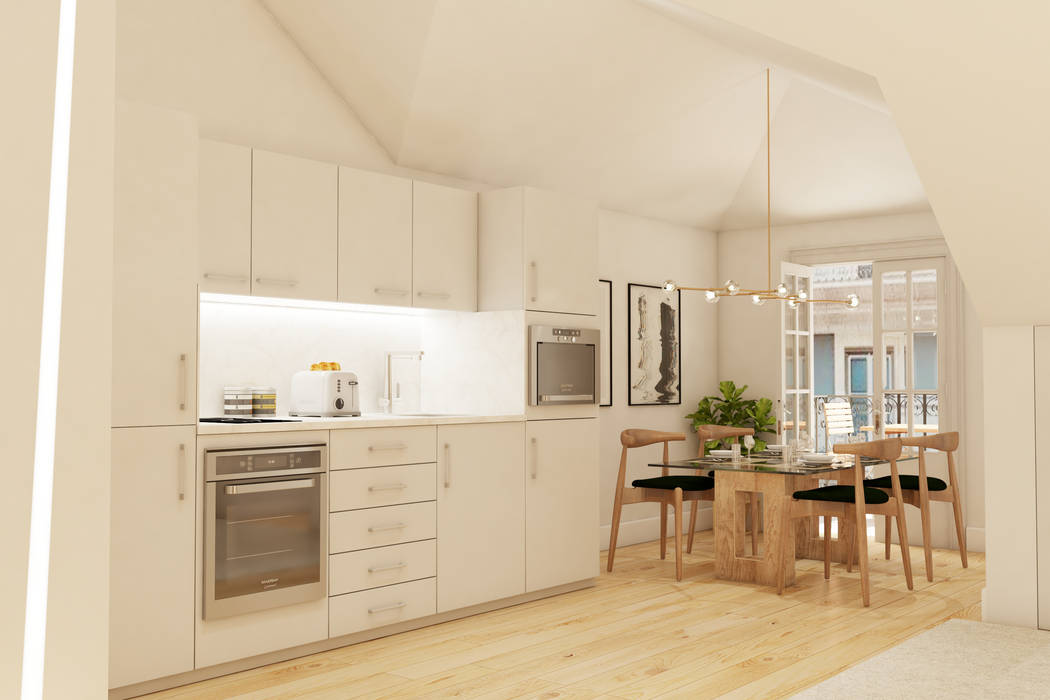 Small Apartment Inêz Fino Interiors, LDA Cozinhas pequenas Bege