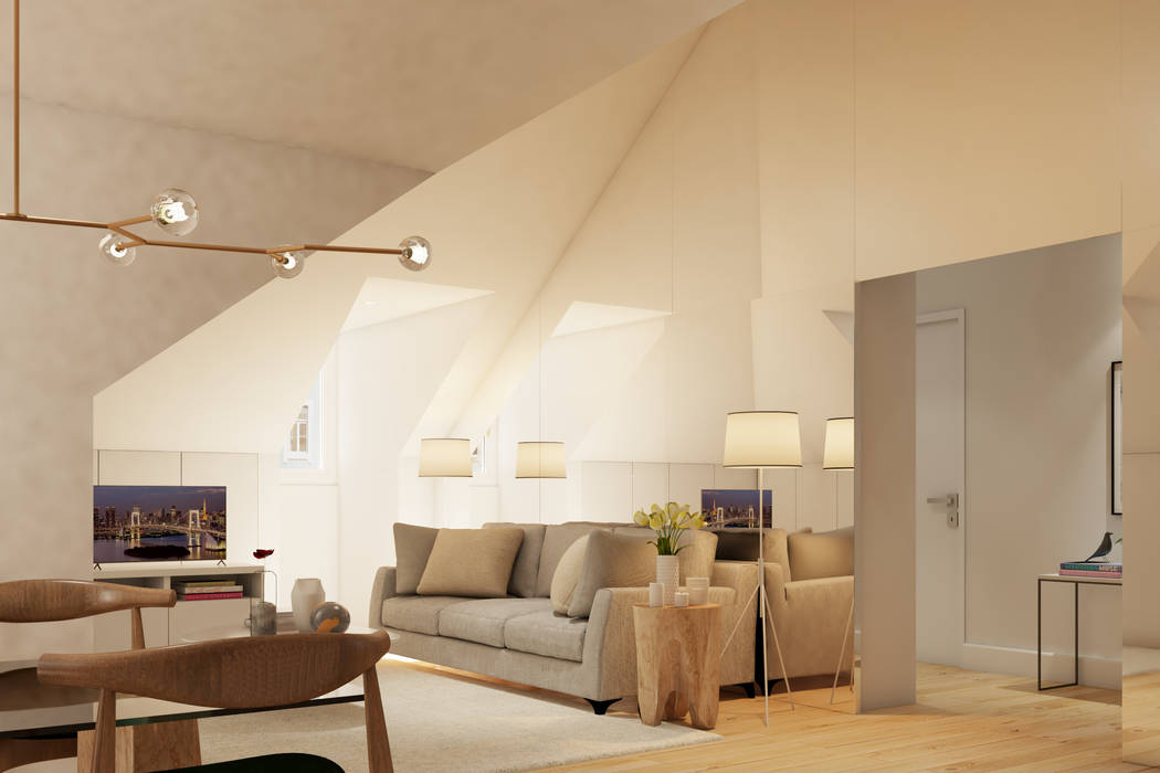Small Apartment, Inêz Fino Interiors, LDA Inêz Fino Interiors, LDA Ruang Keluarga Gaya Eklektik