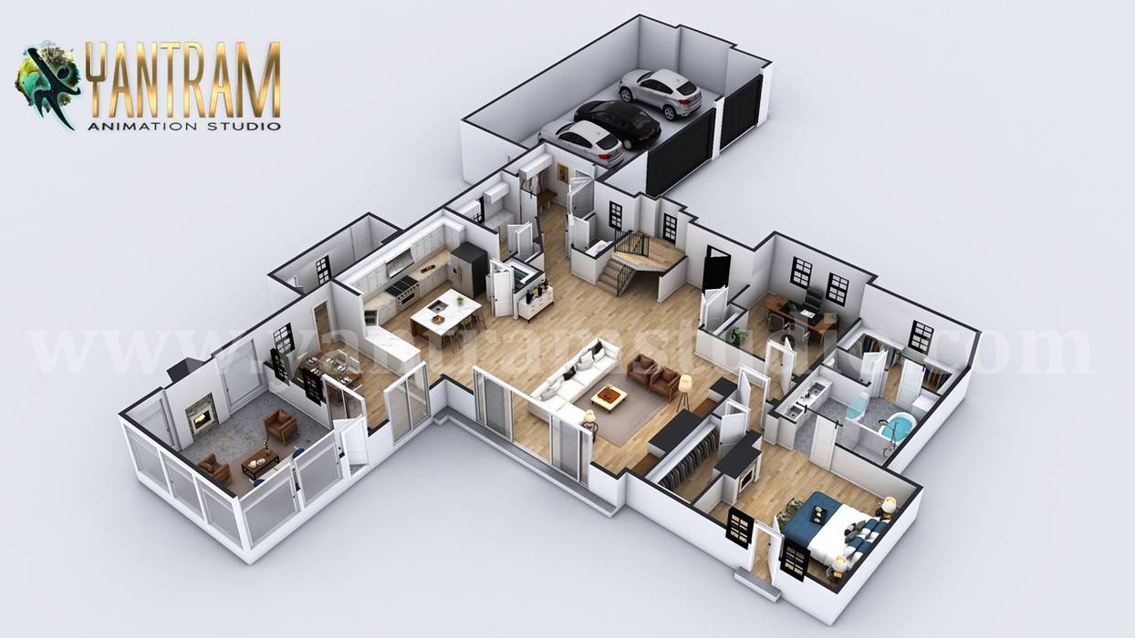 First Floor residential Floor Plan Design Companies by 3D Animation Studio, Liverpool – UK homify Pasif ev architectural, floorplan, design, animation, Services,prefabricated house, bedroom, house, living room, dining room