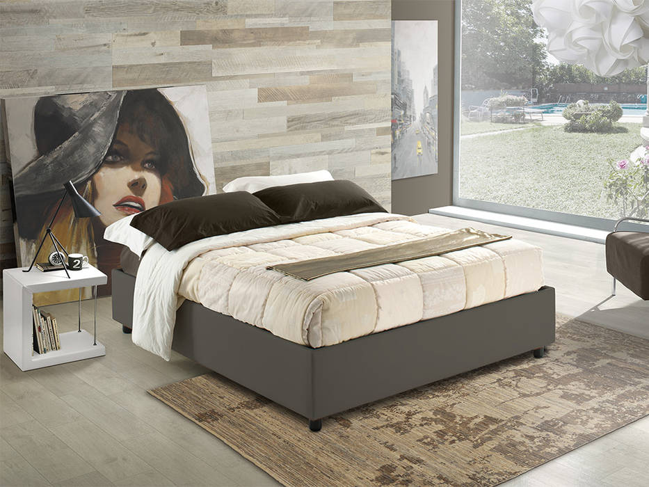 Sommier upholstered double bed INFABBRICA Dormitorios de estilo moderno Piel Gris Camas y cabeceros
