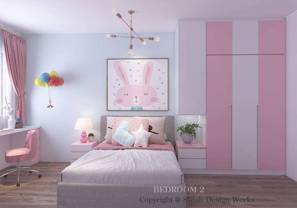 Daughter's bedroom Swish Design Works Small bedroom Plywood bedroom, pink, girly, wardrobe, children, daughter