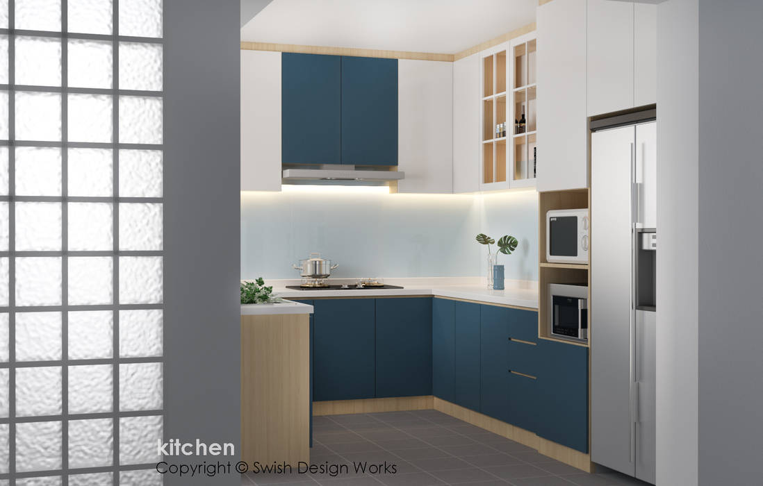 Kitchen Swish Design Works Modern kitchen Plywood kitchen, cabinets, backsplash, oven, quartz