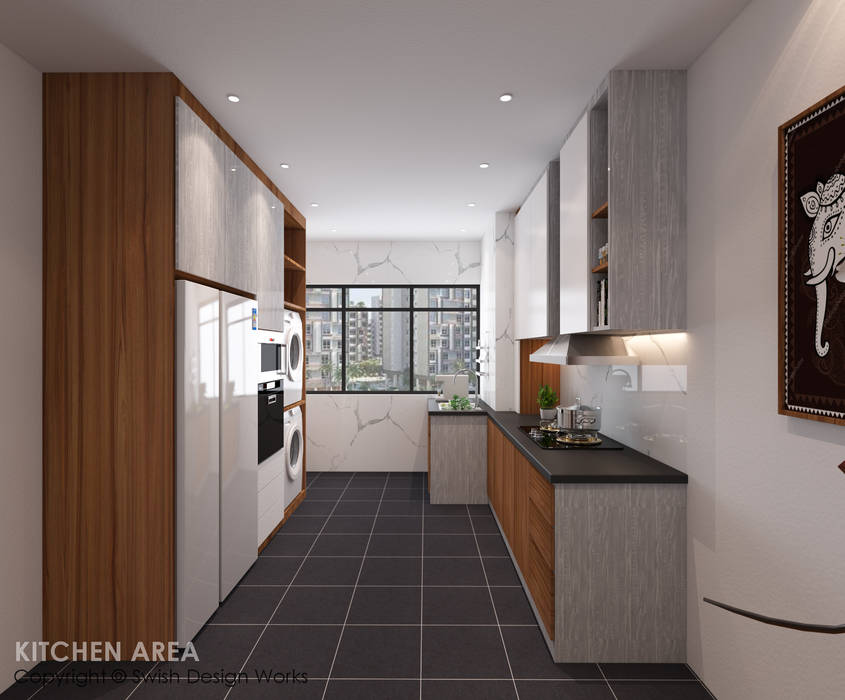 Kitchen Swish Design Works Built-in kitchens Plywood kitchen, cabinets, quartz, worktop, tall unit, storage, refrigerator, hdb, resale