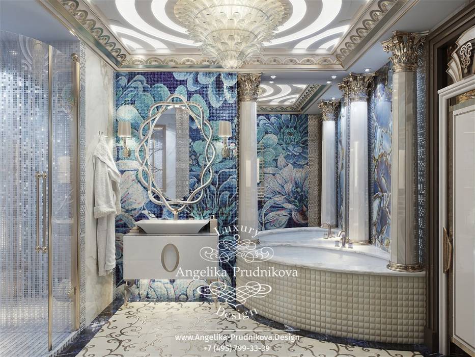 Дизайн-проект интерьера ванной комнаты в ЖК Мосфильм Дизайн-студия элитных интерьеров Анжелики Прудниковой Ванная в классическом стиле