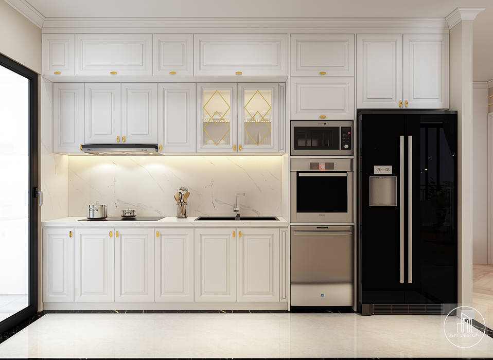 Căn 2 ngủ 84 m2 Vinhomes Nguyên Chi Thanh, Công ty CP Kiến trúc và Nội thất Sen design Công ty CP Kiến trúc và Nội thất Sen design Modern style kitchen Cabinets & shelves