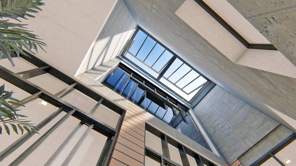 Central Landscaped Patio - View of Skylight Structura Architects Zen garden Wood Wood effect