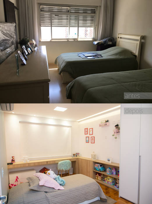 Dormitório de menina Atelier C2H.a Quarto de menina, antes e depois