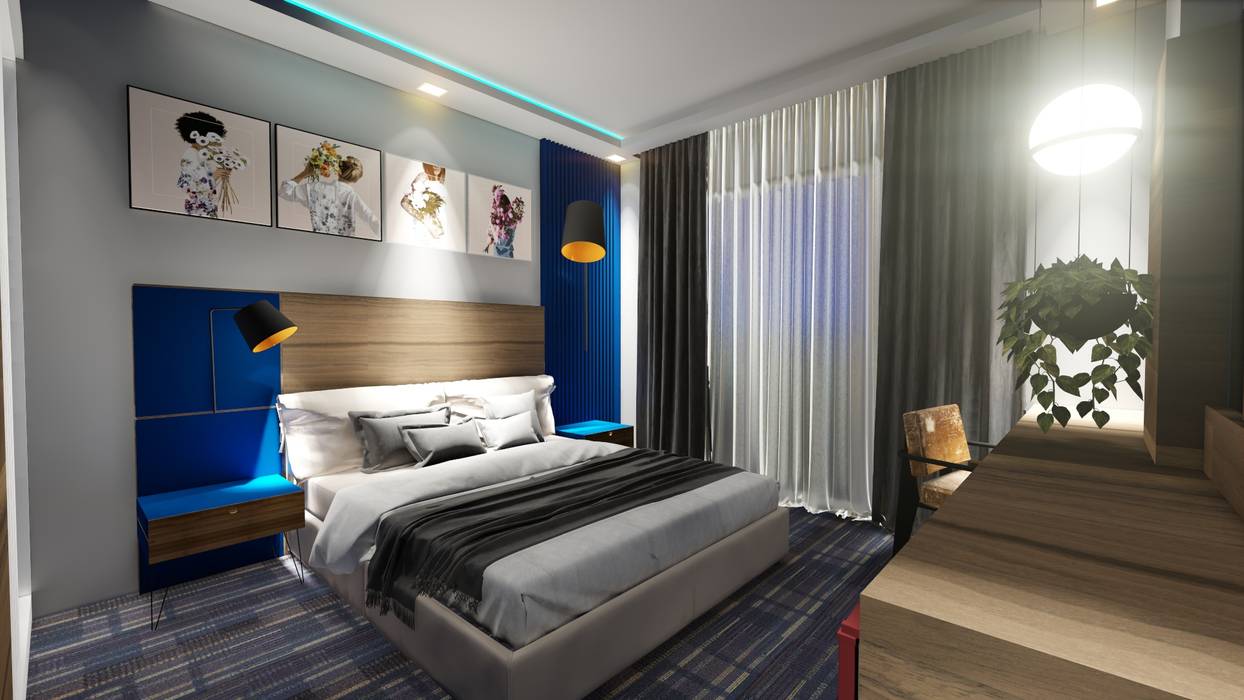 Bakü otel odası projesi modern yatak odası akay i̇ç mimarlık &amp; tasarım