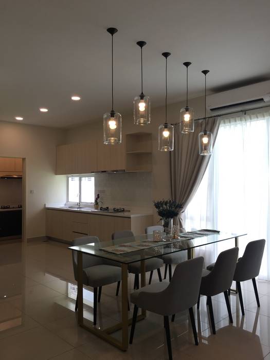 Private Residence @ Caspia M2 Rawang, Bien Interiors Sdn Bhd Bien Interiors Sdn Bhd Modern dining room dry kitchen cabinet, simple dry kitchen, dining hall, dining table, dining chair, dining room, dining design