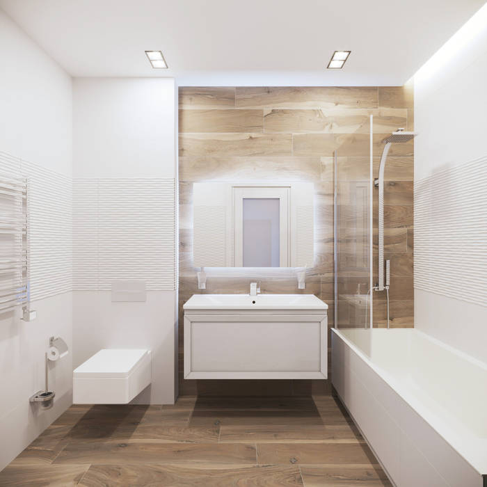 Дизайн-проект двухкомнатной квартиры, Дизайн-бюро "ДА!" Дизайн-бюро 'ДА!' Phòng tắm phong cách tối giản