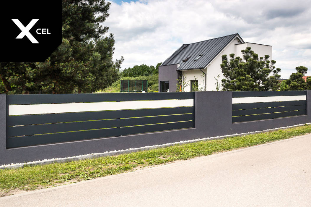 Dwukolorowe ogrodzenie aluminiowe XCEL Fence Podwórko ogrodzenie, płot, ogrodzenie poziome, ogrodzenie aluminiowe, nowoczesne ogrodzenie, przęsła aluminiowe