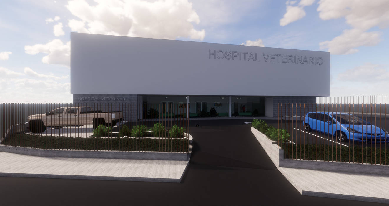 HOSPITAL VETERINARIO - FACHADA PRINCIPAL Agoin Estudios y despachos de estilo moderno hospital,veterinario,blanco,moderno,madrid,aparcamiento,animales