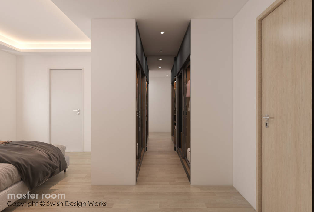 Master Bedroom wardrobe Swish Design Works Small bedroom Plywood bedroom, wardrobe, double, sliding, glass door, white