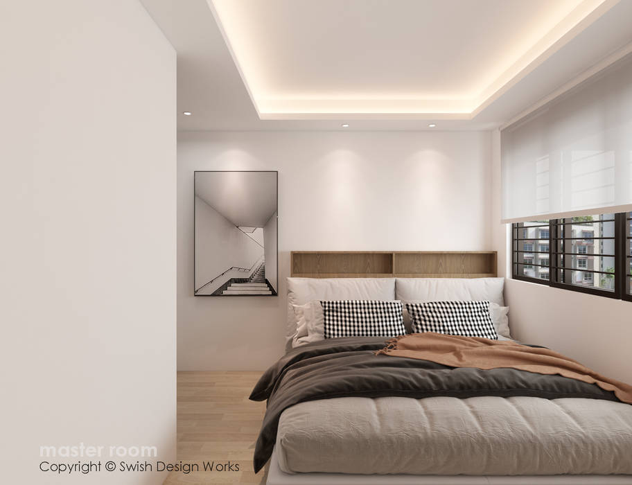 Master Bedroom Swish Design Works Small bedroom master, bedroom, bed head, covelight, L-box, vinyl