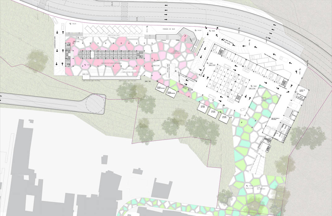 Planta baja del Mercado Municipal OMAR SEIJAS, ARQUITECTO Espacios comerciales Espacios comerciales