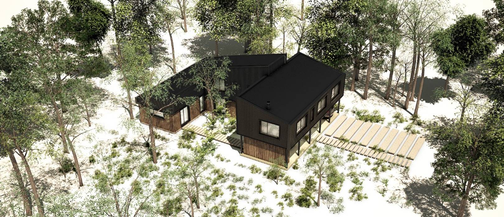 Vista aérea REZ Arquitectura | Diseño | Construcción casa en el bosque, casa para la nieve, energia solar, casa sustentable, construcción, proyecto, casa en bariloche, arquitecto en argentina, diseño de interiores