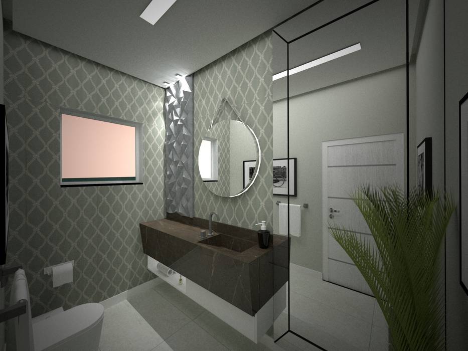 Lavabo Moderno Danilo Rodrigues Arquitetura Banheiros modernos Lavabo moderno clássico espelho revestimento cimentício 3d bancada mármore banheiro moderno