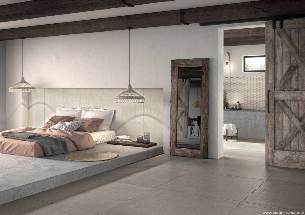 Camera da letto, pavimento e rivestimento, piastrelle effetto Argilla Dimensione Edilizia Camera da letto moderna Piastrelle
