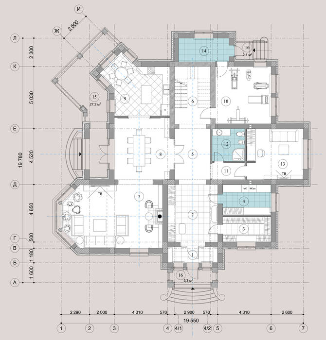 План 1 этажа Архитектурная дизайн-студия СеНат Стены и пол в эклектичном стиле План дома