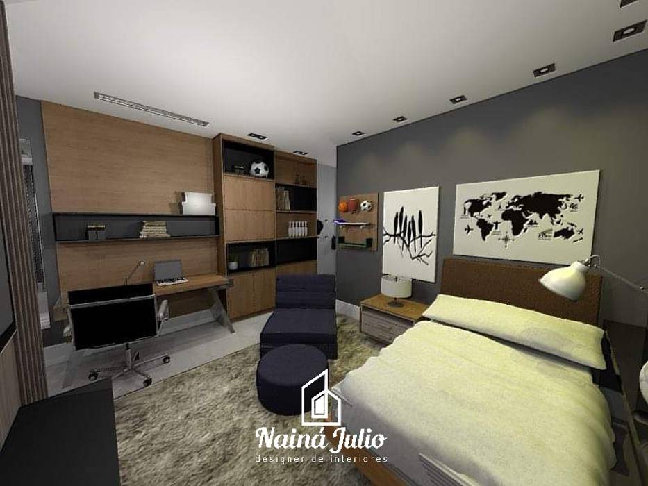 O Dormitório - Um lugar para relaxar Nainá Julio - Designer de Interiores Dormitório masculino
