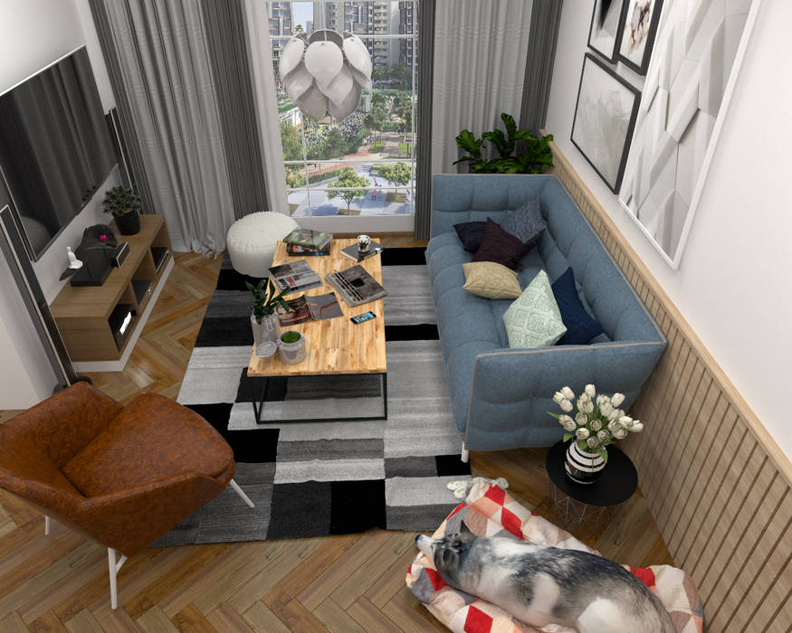 Living Room Swish Design Works Scandinavian style living room living room, sofa, carpet, coffee table, vinyl, herringbone