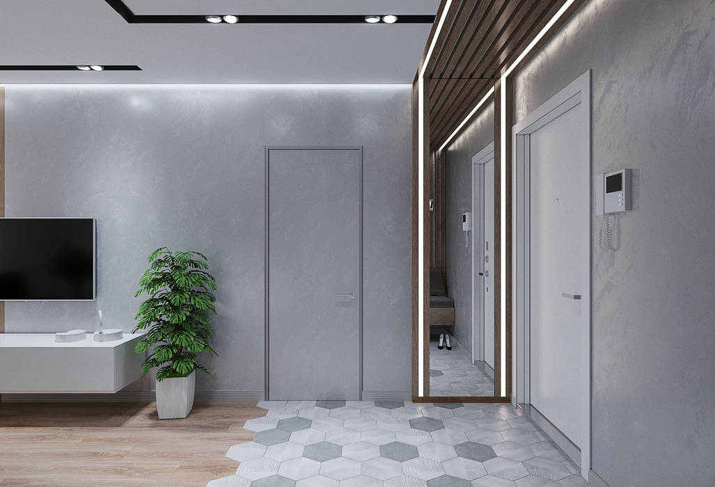 Двухкомнатная квартира, Анастасия Бирюкова Анастасия Бирюкова Minimalist corridor, hallway & stairs