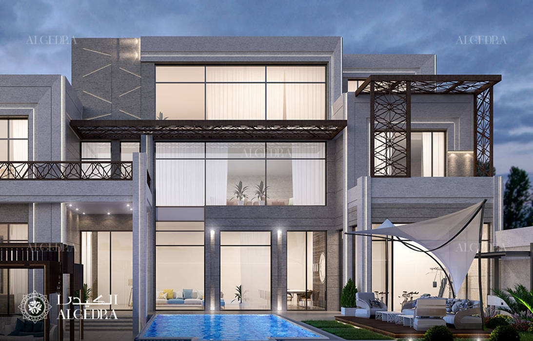 Modern Villa Pool Side View Exterior By Algedra Interior Design