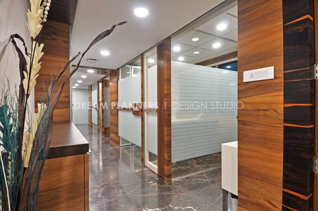 Office Cabins Dreamplanners Commercial spaces Glass glass partition, glass, tile, vitrified tile, grey color, cabin, glass cabin, glass walls, film work, glass graphic,Offices & stores