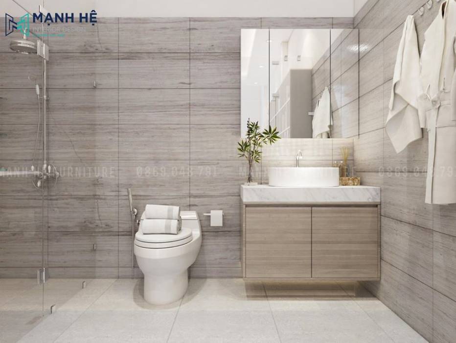 THIẾT KẾ NỘI THẤT CĂN HỘ CHUNG CƯ GALAXY 9 50M2 - 1 PHÒNG NGỦ (ANH VINH, Q.4), Công ty Cổ Phần Nội Thất Mạnh Hệ Công ty Cổ Phần Nội Thất Mạnh Hệ Moderne Badezimmer