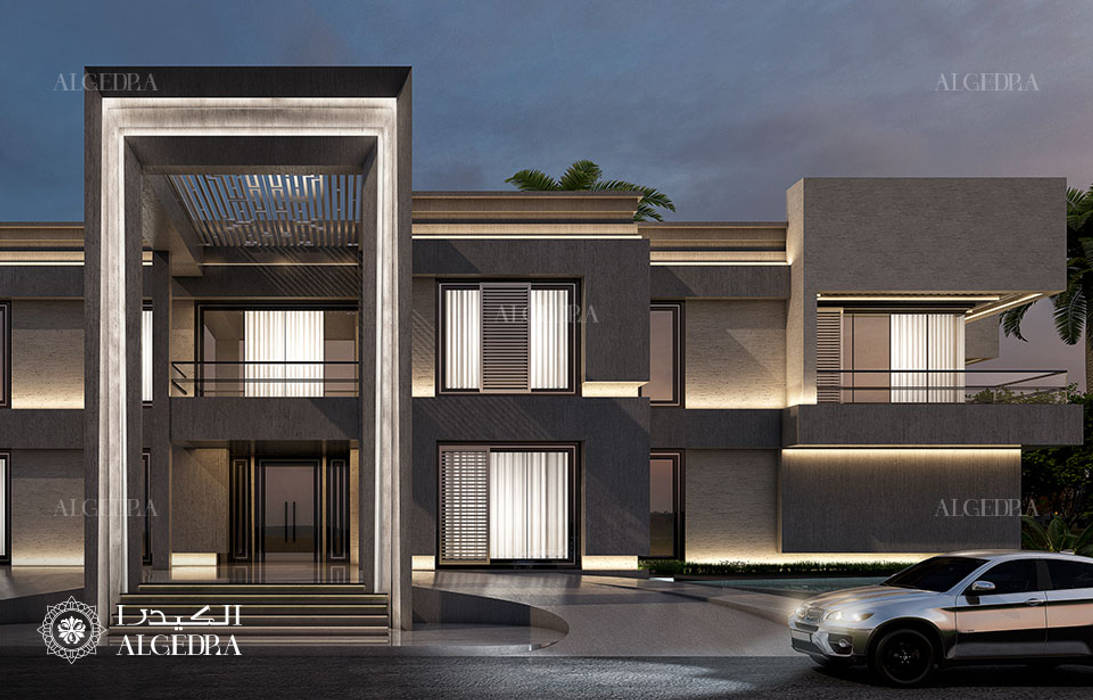 تصميم إضاءة المدخل لفيلا ديلوكس على الطراز المعاصر Algedra Interior Design منزل عائلي كبير Homify