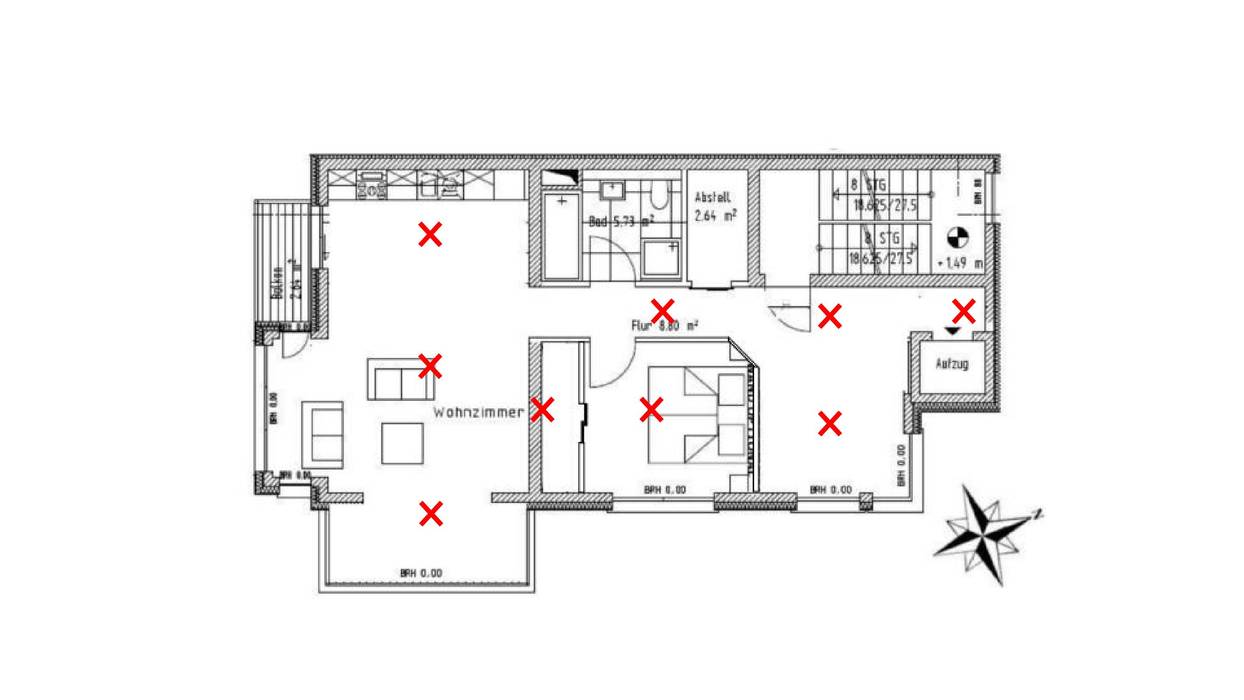 Grundriss Leuchtenauslässe: modern von Sandra Klösges,Modern Neubauwohnung, Grundriss, Beleuchtung