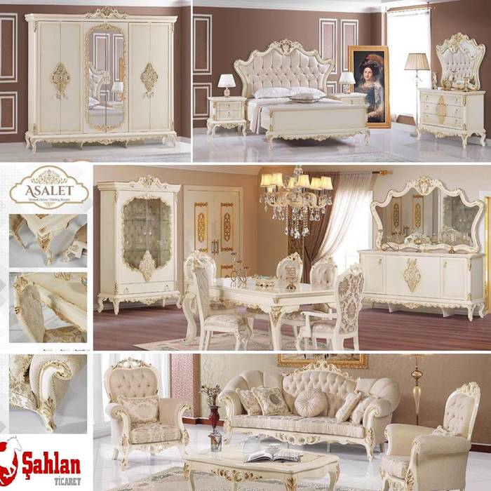 ASALET 3 LÜ DÜĞÜN PAKETİ ŞAHLAN MOBİLYA Akdeniz Yatak Odası Elbise Dolabı & Komodinler