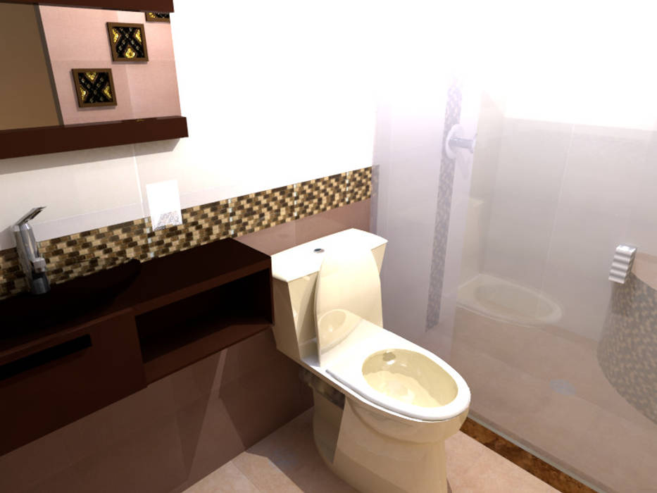 Render de la propuesta EMKA Baños modernos Azulejos render 3D proyecto propuesta remodelacion baño baño completo