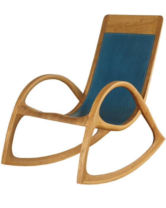 Schaukelstuhl aus Holz mit blauem Leder Holzarbeiten André Findeisen Moderne Arbeitszimmer Holz Holznachbildung Schaukelstuhl, schaukelstuhl holz, schaukelstuhl leder, schaukelstuhl weiß, schaukelstuhl rattan, schaukelstuhl vintage, schaukelstuhl massivholz, holzschaukelstuhl