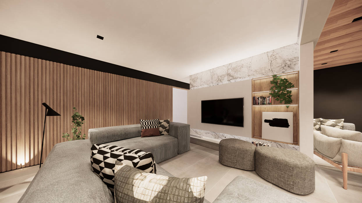 Apartamento Clean com elementos em Madeira, Saulo Magno Arquiteto Saulo Magno Arquiteto Living room Wood Grey