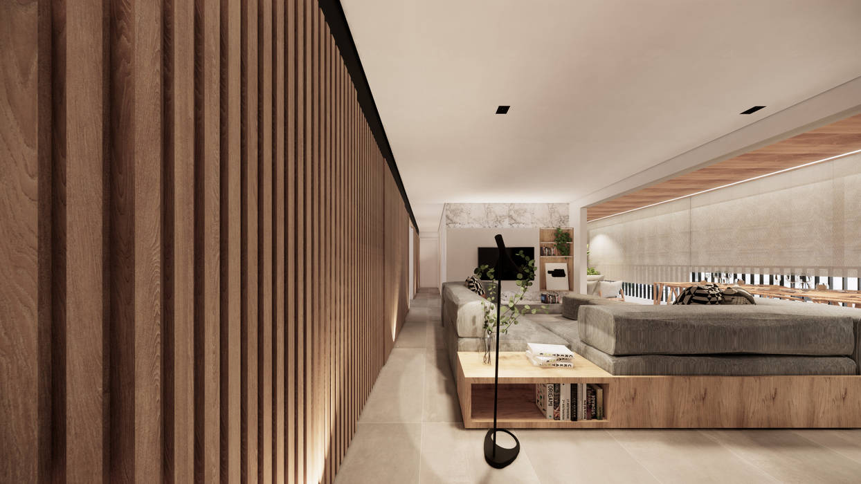 Apartamento Clean com elementos em Madeira, Saulo Magno Arquiteto Saulo Magno Arquiteto Living room Wood White