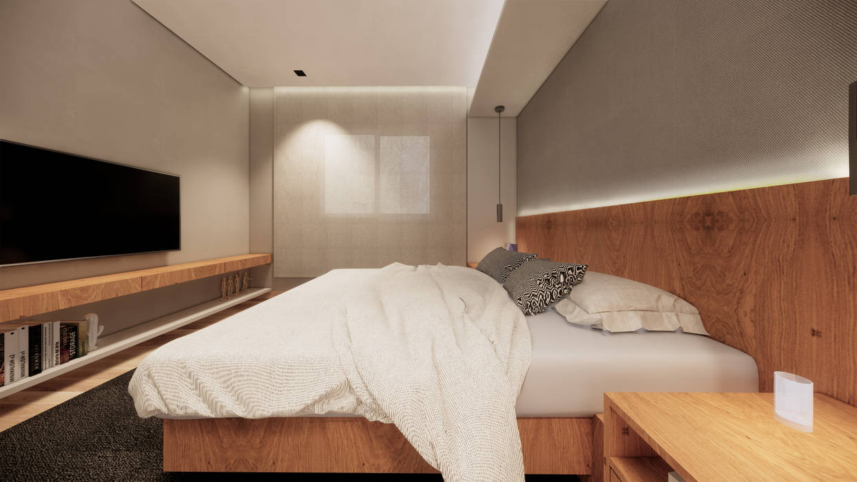 Saulo Magno Arquiteto Minimalist bedroom Wood Grey