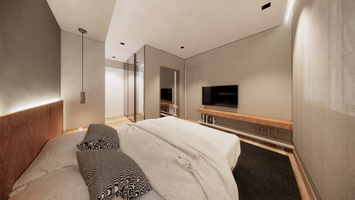 Apartamento Clean com elementos em Madeira, Saulo Magno Arquiteto Saulo Magno Arquiteto Minimalist bedroom Wood Grey