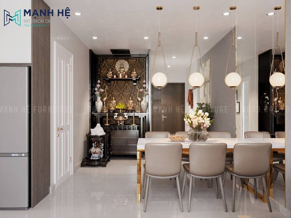 THIẾT KẾ NỘI THẤT CĂN HỘ CHUNG CƯ SAIGON PEARL 62M2 - 2 PHÒNG NGỦ (CHỊ NHƯ - BÌNH THẠNH), Công ty Cổ Phần Nội Thất Mạnh Hệ Công ty Cổ Phần Nội Thất Mạnh Hệ غرفة السفرة