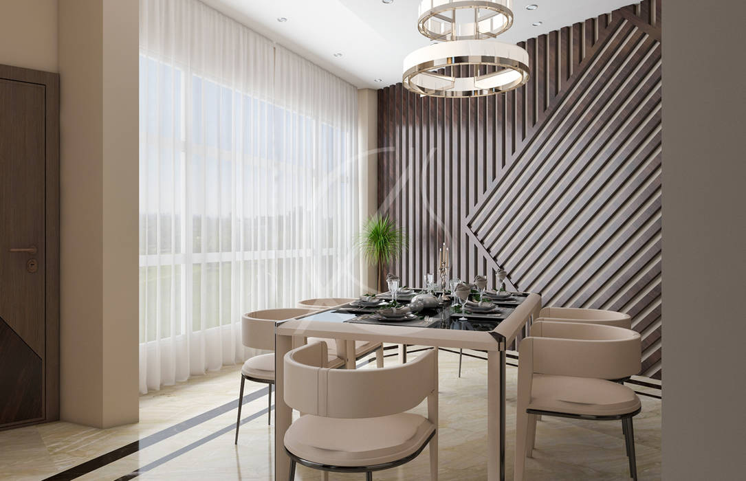 homify غرفة السفرة dining room, contemporary interior, contemporary villa, luxury villa, luxury home, wood cladding